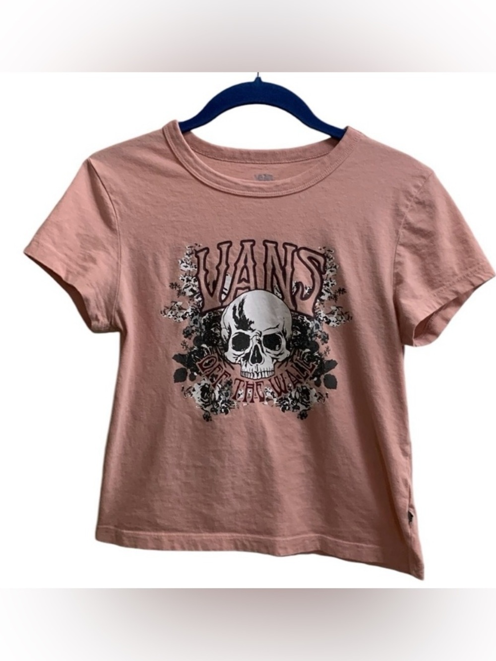 Vans Off The Wall Pink Floral Skull Tee Shirt Women’s Size Small Skater